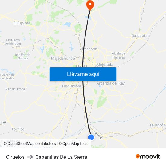 Ciruelos to Cabanillas De La Sierra map