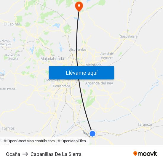 Ocaña to Cabanillas De La Sierra map