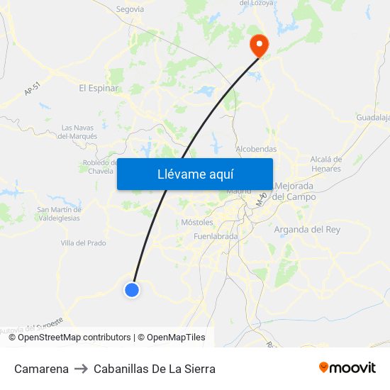 Camarena to Cabanillas De La Sierra map