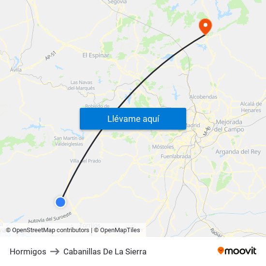 Hormigos to Cabanillas De La Sierra map