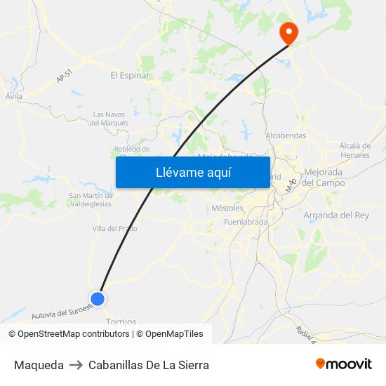 Maqueda to Cabanillas De La Sierra map