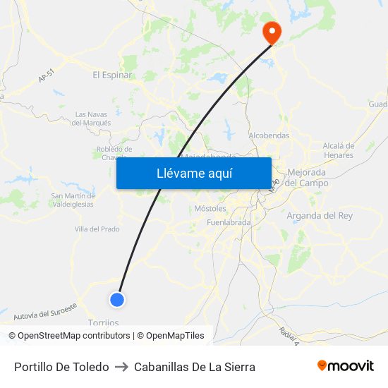 Portillo De Toledo to Cabanillas De La Sierra map