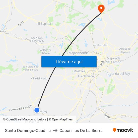 Santo Domingo-Caudilla to Cabanillas De La Sierra map