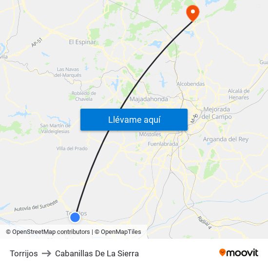 Torrijos to Cabanillas De La Sierra map