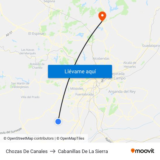 Chozas De Canales to Cabanillas De La Sierra map