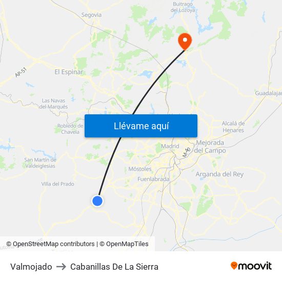 Valmojado to Cabanillas De La Sierra map