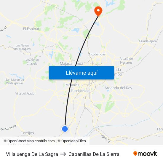 Villaluenga De La Sagra to Cabanillas De La Sierra map