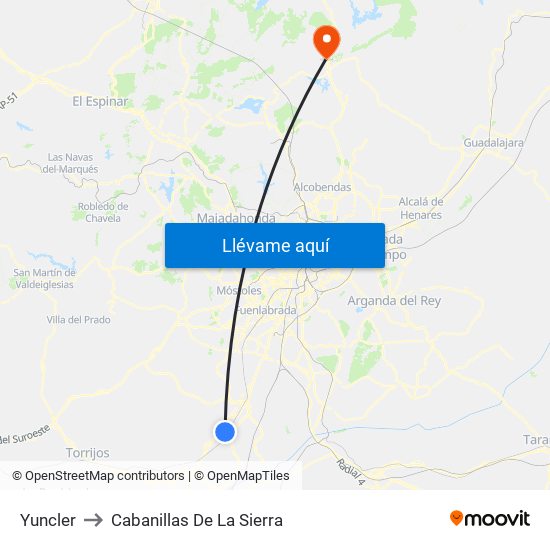 Yuncler to Cabanillas De La Sierra map