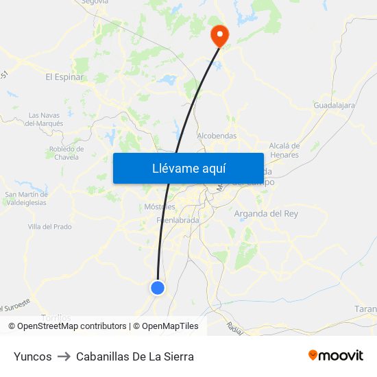 Yuncos to Cabanillas De La Sierra map