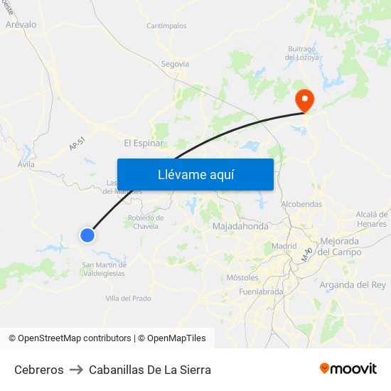 Cebreros to Cabanillas De La Sierra map