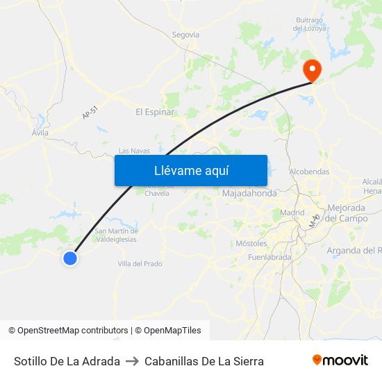 Sotillo De La Adrada to Cabanillas De La Sierra map