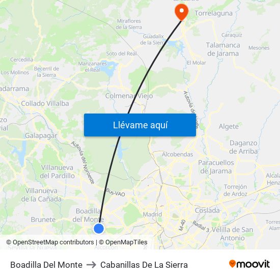 Boadilla Del Monte to Cabanillas De La Sierra map