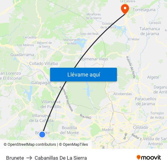 Brunete to Cabanillas De La Sierra map