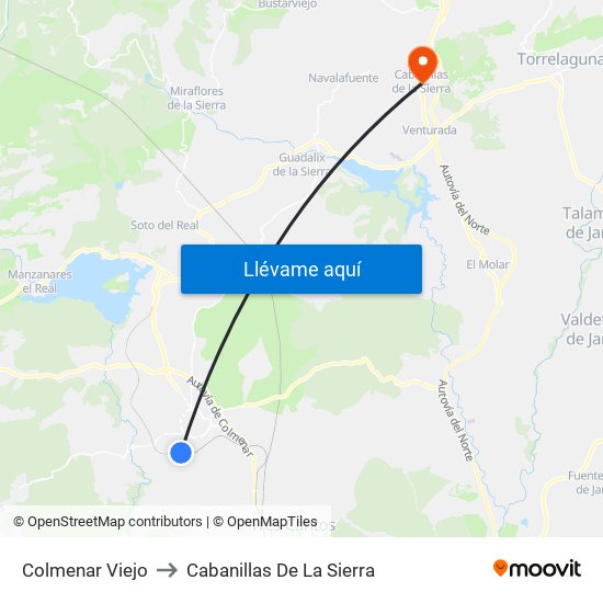 Colmenar Viejo to Cabanillas De La Sierra map