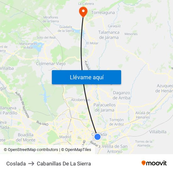 Coslada to Cabanillas De La Sierra map