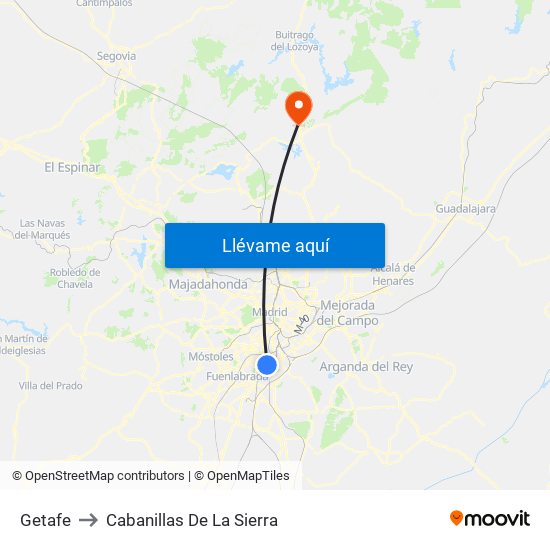 Getafe to Cabanillas De La Sierra map
