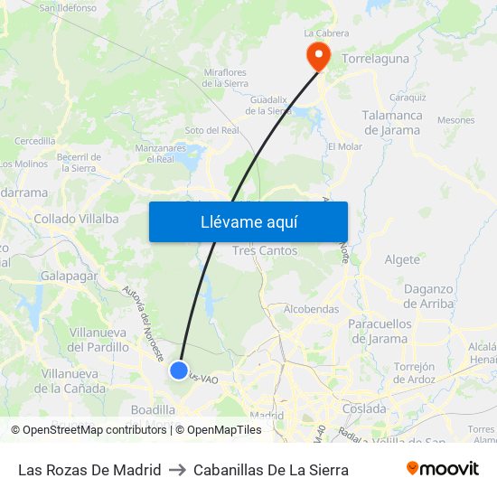 Las Rozas De Madrid to Cabanillas De La Sierra map