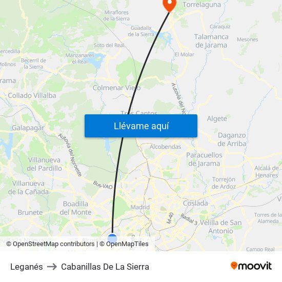 Leganés to Cabanillas De La Sierra map