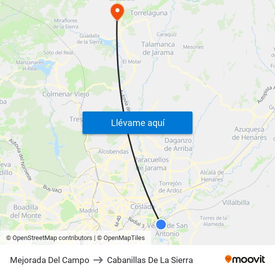Mejorada Del Campo to Cabanillas De La Sierra map