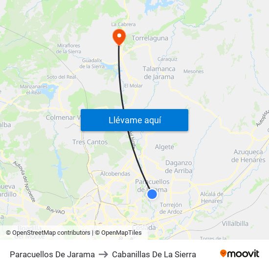 Paracuellos De Jarama to Cabanillas De La Sierra map