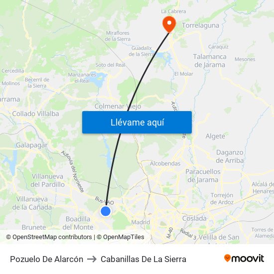 Pozuelo De Alarcón to Cabanillas De La Sierra map