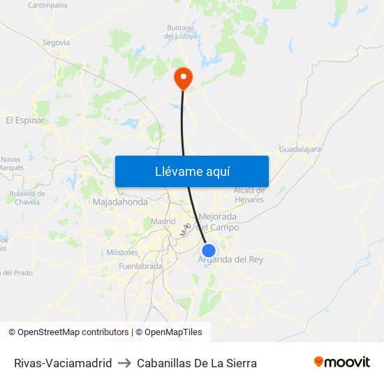 Rivas-Vaciamadrid to Cabanillas De La Sierra map