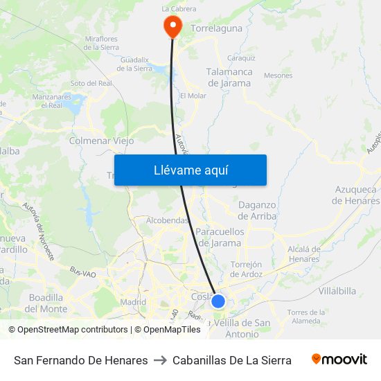 San Fernando De Henares to Cabanillas De La Sierra map