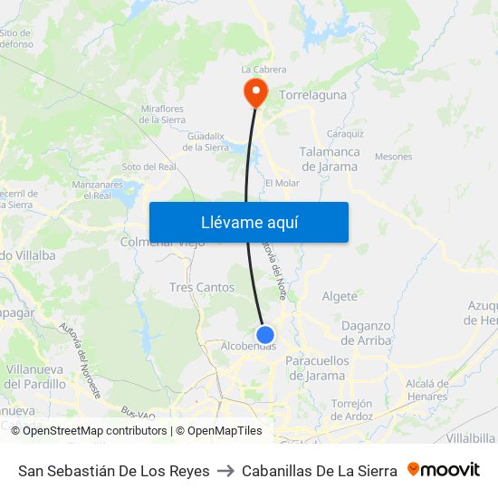 San Sebastián De Los Reyes to Cabanillas De La Sierra map