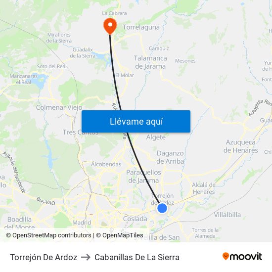 Torrejón De Ardoz to Cabanillas De La Sierra map
