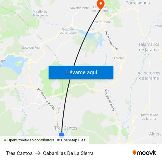 Tres Cantos to Cabanillas De La Sierra map