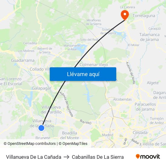 Villanueva De La Cañada to Cabanillas De La Sierra map