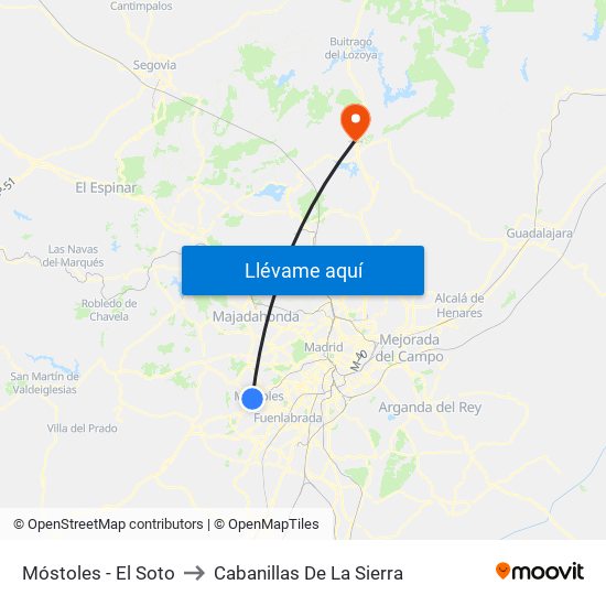 Móstoles - El Soto to Cabanillas De La Sierra map