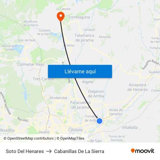 Soto Del Henares to Cabanillas De La Sierra map