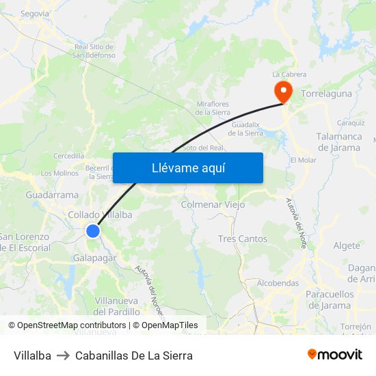 Villalba to Cabanillas De La Sierra map