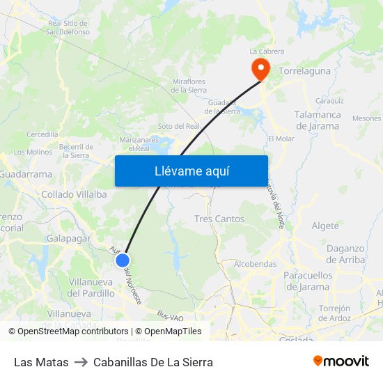 Las Matas to Cabanillas De La Sierra map