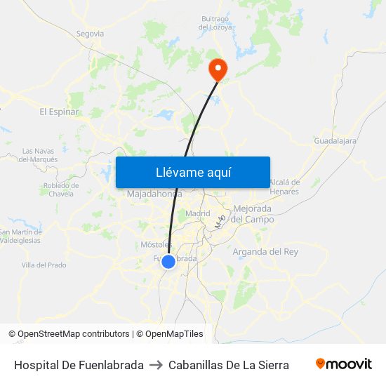 Hospital De Fuenlabrada to Cabanillas De La Sierra map