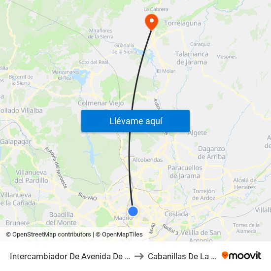 Intercambiador De Avenida De América to Cabanillas De La Sierra map