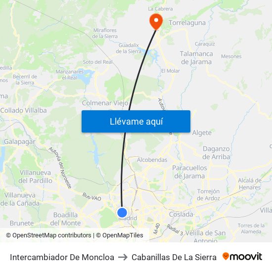 Intercambiador De Moncloa to Cabanillas De La Sierra map