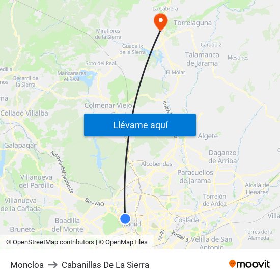 Moncloa to Cabanillas De La Sierra map