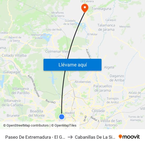 Paseo De Extremadura - El Greco to Cabanillas De La Sierra map