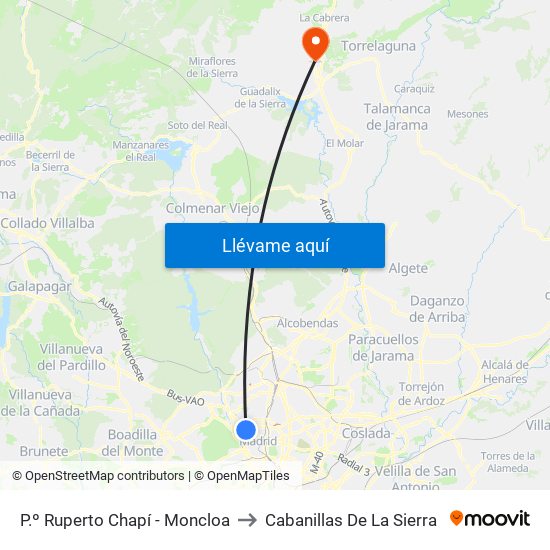 P.º Ruperto Chapí - Moncloa to Cabanillas De La Sierra map