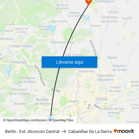 Berlín - Est. Alcorcón Central to Cabanillas De La Sierra map