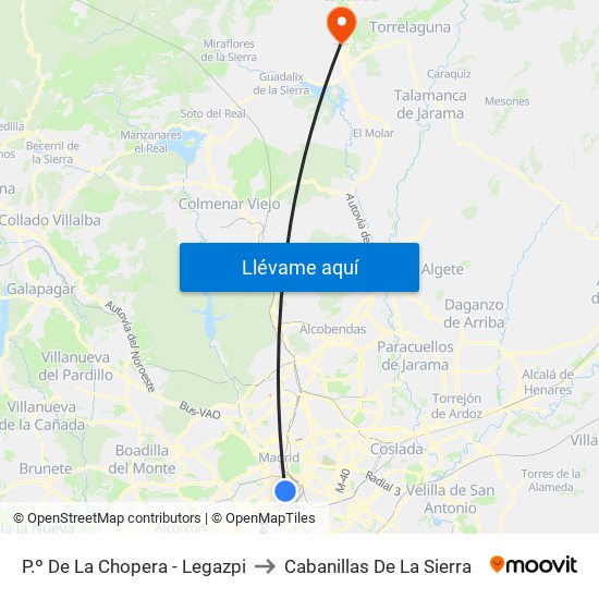 P.º De La Chopera - Legazpi to Cabanillas De La Sierra map