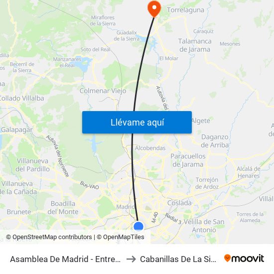 Asamblea De Madrid - Entrevías to Cabanillas De La Sierra map