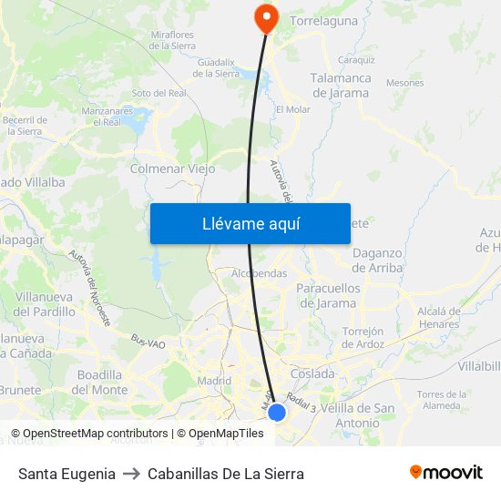 Santa Eugenia to Cabanillas De La Sierra map