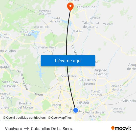 Vicálvaro to Cabanillas De La Sierra map