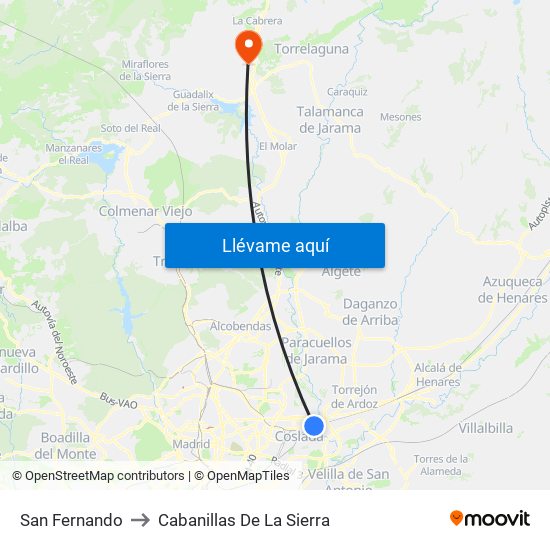 San Fernando to Cabanillas De La Sierra map