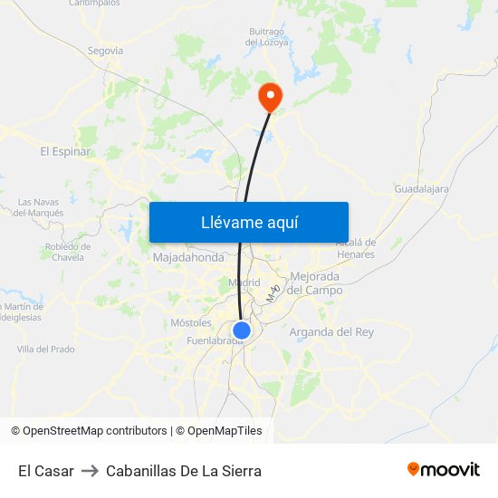 El Casar to Cabanillas De La Sierra map