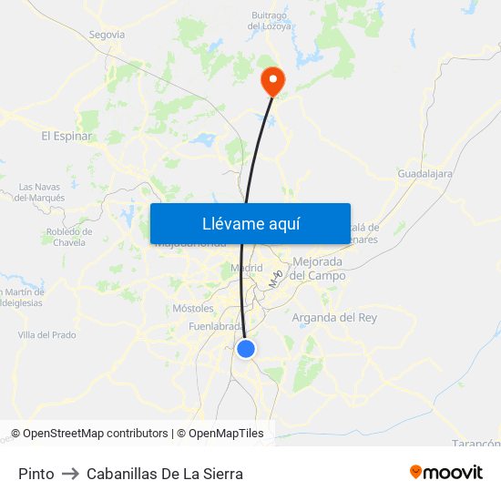 Pinto to Cabanillas De La Sierra map