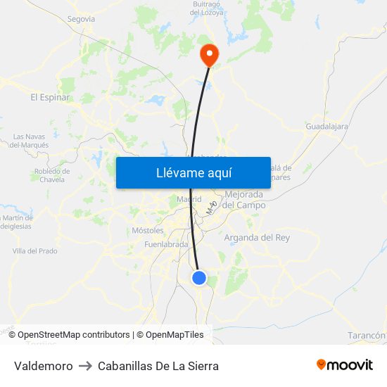 Valdemoro to Cabanillas De La Sierra map